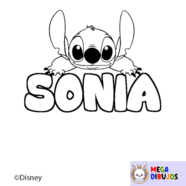 Coloraci&oacute;n del nombre SONIA - decorado Stitch