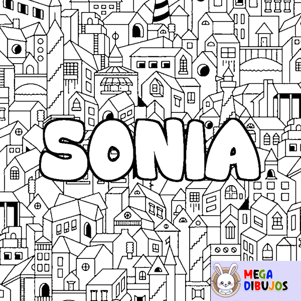 Coloraci&oacute;n del nombre SONIA - decorado ciudad