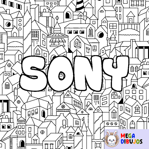 Coloraci&oacute;n del nombre SONY - decorado ciudad