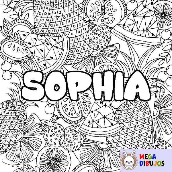 Coloraci&oacute;n del nombre SOPHIA - decorado mandala de frutas