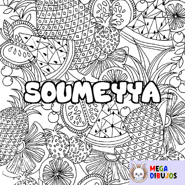 Coloraci&oacute;n del nombre SOUMEYYA - decorado mandala de frutas