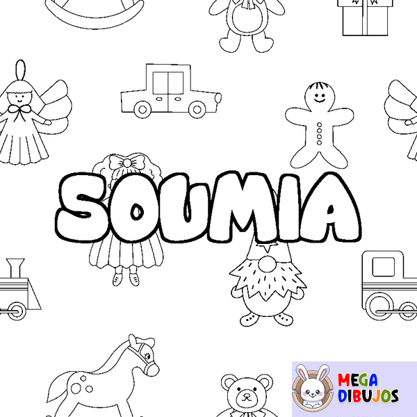 Coloraci&oacute;n del nombre SOUMIA - decorado juguetes