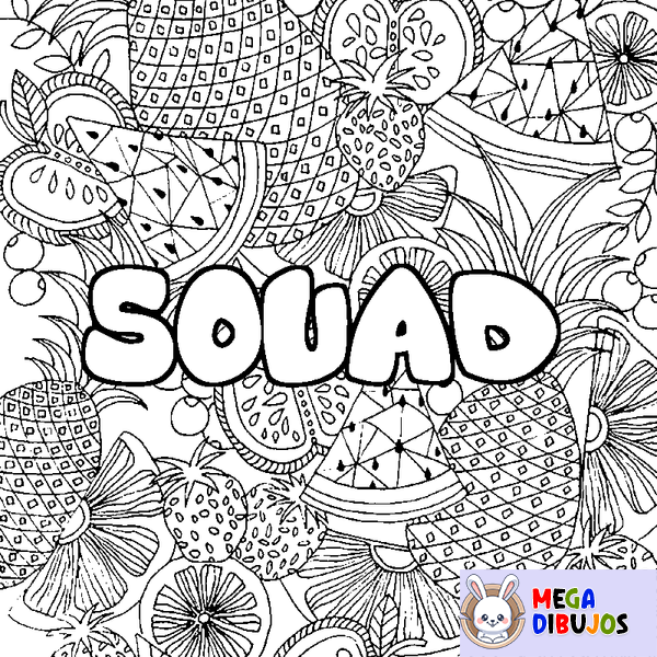 Coloraci&oacute;n del nombre SOUAD - decorado mandala de frutas