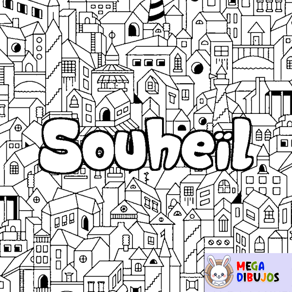Coloraci&oacute;n del nombre Souhe&iuml;l - decorado ciudad