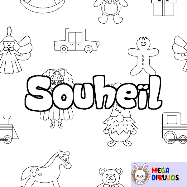 Coloraci&oacute;n del nombre Souhe&iuml;l - decorado juguetes