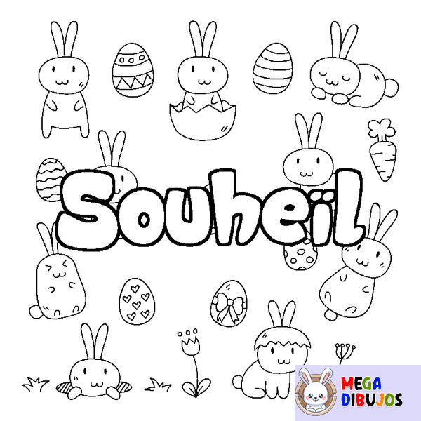 Coloraci&oacute;n del nombre Souhe&iuml;l - decorado Pascua