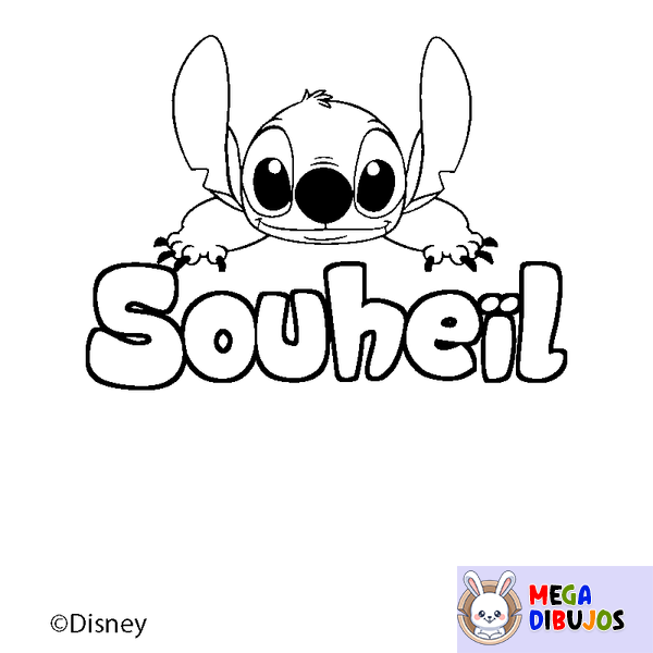 Coloraci&oacute;n del nombre Souhe&iuml;l - decorado Stitch