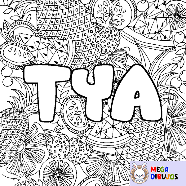 Coloraci&oacute;n del nombre TYA - decorado mandala de frutas