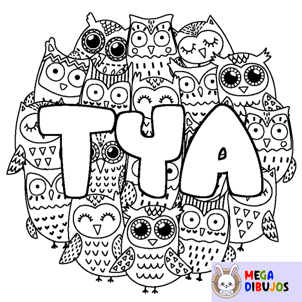 Coloraci&oacute;n del nombre TYA - decorado b&uacute;hos