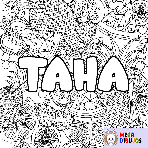 Coloraci&oacute;n del nombre TAHA - decorado mandala de frutas