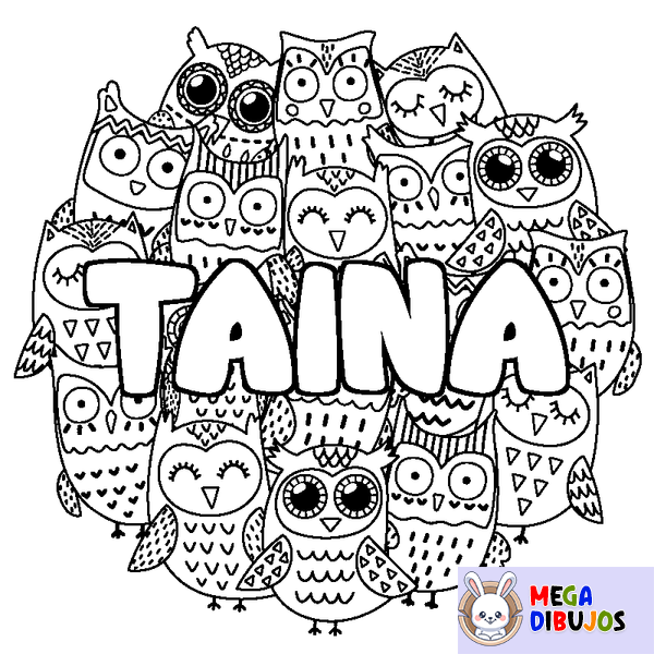 Coloraci&oacute;n del nombre TAINA - decorado b&uacute;hos