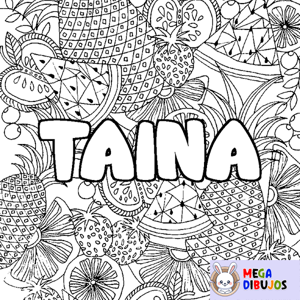 Coloraci&oacute;n del nombre TAINA - decorado mandala de frutas