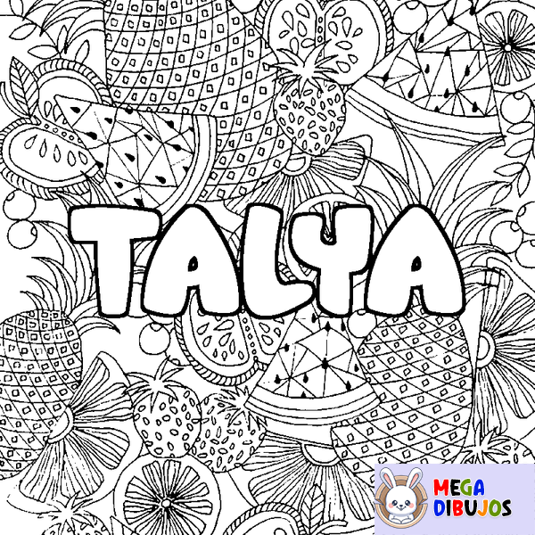 Coloraci&oacute;n del nombre TALYA - decorado mandala de frutas