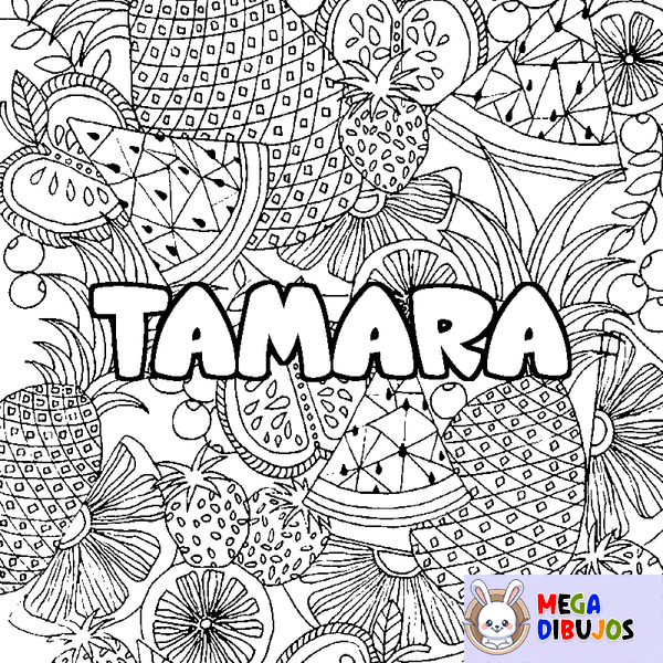 Coloraci&oacute;n del nombre TAMARA - decorado mandala de frutas