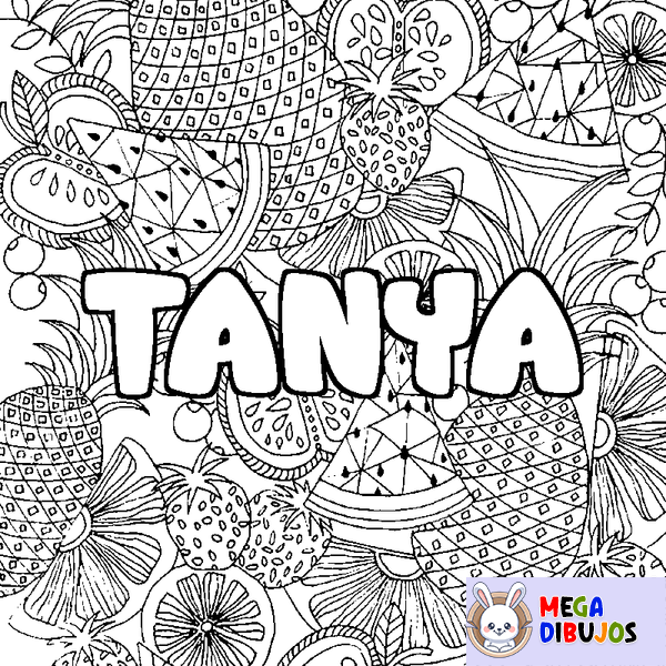 Coloraci&oacute;n del nombre TANYA - decorado mandala de frutas