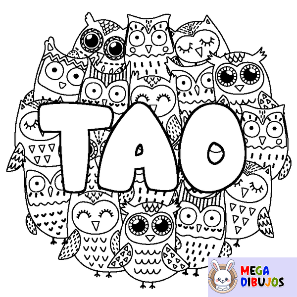 Coloraci&oacute;n del nombre TAO - decorado b&uacute;hos