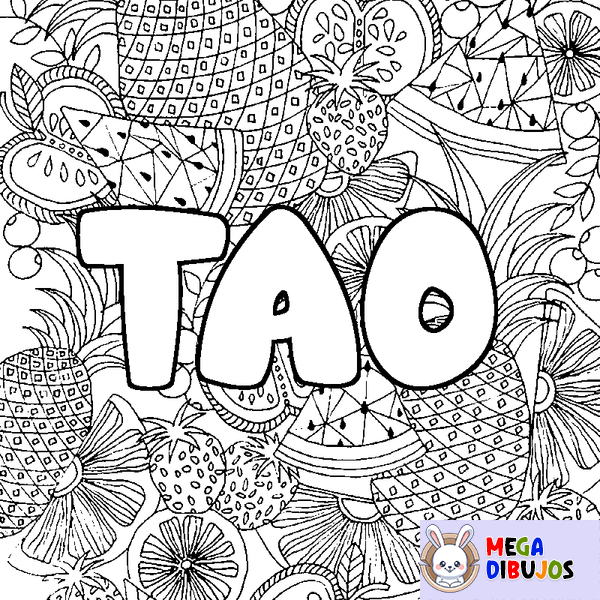 Coloraci&oacute;n del nombre TAO - decorado mandala de frutas