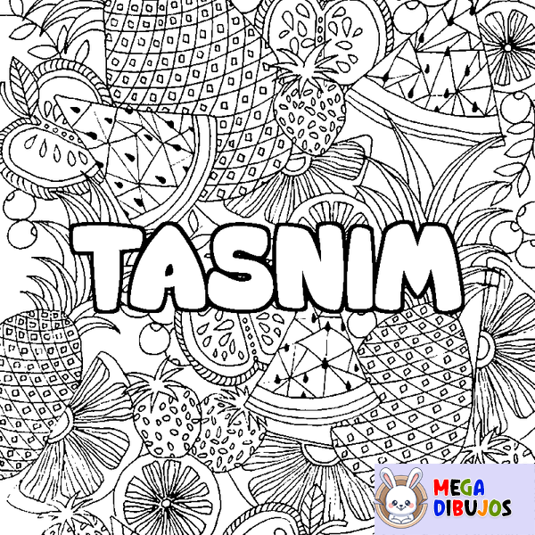 Coloraci&oacute;n del nombre TASNIM - decorado mandala de frutas