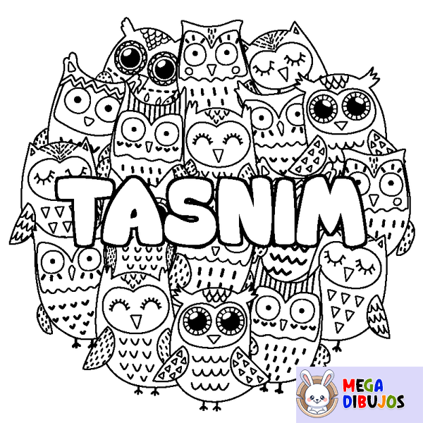 Coloraci&oacute;n del nombre TASNIM - decorado b&uacute;hos