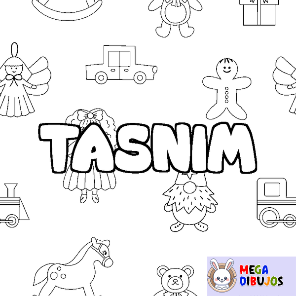 Coloraci&oacute;n del nombre TASNIM - decorado juguetes