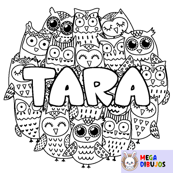 Coloraci&oacute;n del nombre TARA - decorado b&uacute;hos