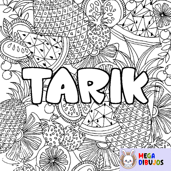 Coloraci&oacute;n del nombre TARIK - decorado mandala de frutas