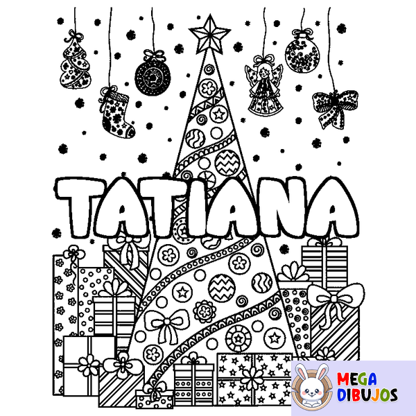 Coloraci&oacute;n del nombre TATIANA - decorado &aacute;rbol de Navidad y regalos