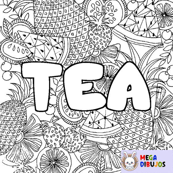 Coloraci&oacute;n del nombre TEA - decorado mandala de frutas