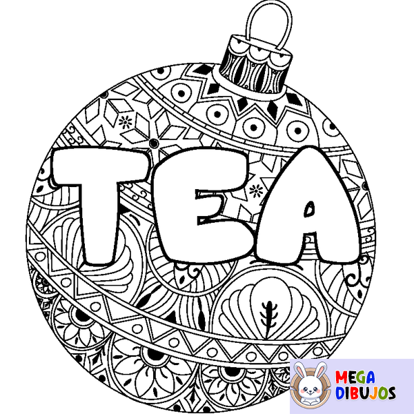 Coloraci&oacute;n del nombre TEA - decorado bola de Navidad