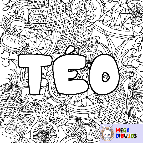 Coloraci&oacute;n del nombre T&Eacute;O - decorado mandala de frutas