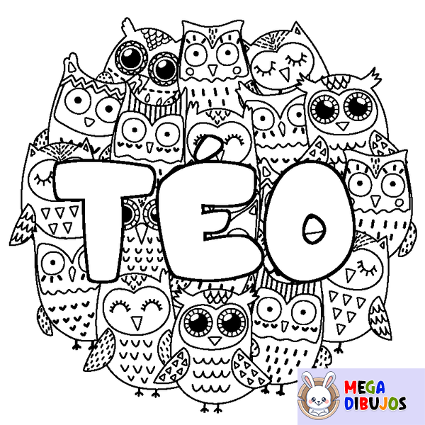 Coloraci&oacute;n del nombre T&Eacute;O - decorado b&uacute;hos
