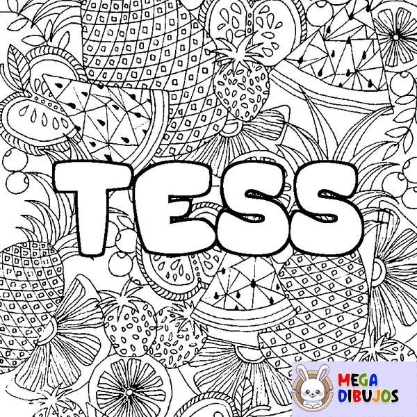 Coloraci&oacute;n del nombre TESS - decorado mandala de frutas