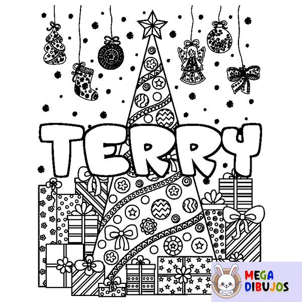 Coloraci&oacute;n del nombre TERRY - decorado &aacute;rbol de Navidad y regalos