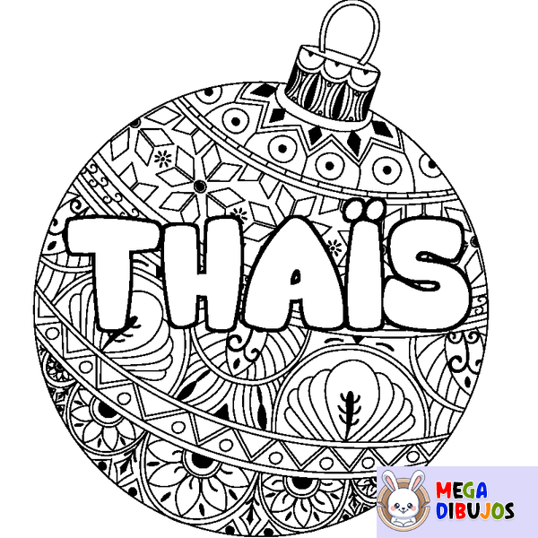 Coloraci&oacute;n del nombre THA&Iuml;S - decorado bola de Navidad