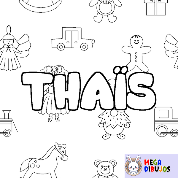 Coloraci&oacute;n del nombre THA&Iuml;S - decorado juguetes