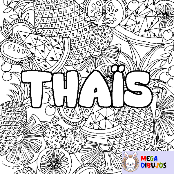 Coloraci&oacute;n del nombre THA&Iuml;S - decorado mandala de frutas