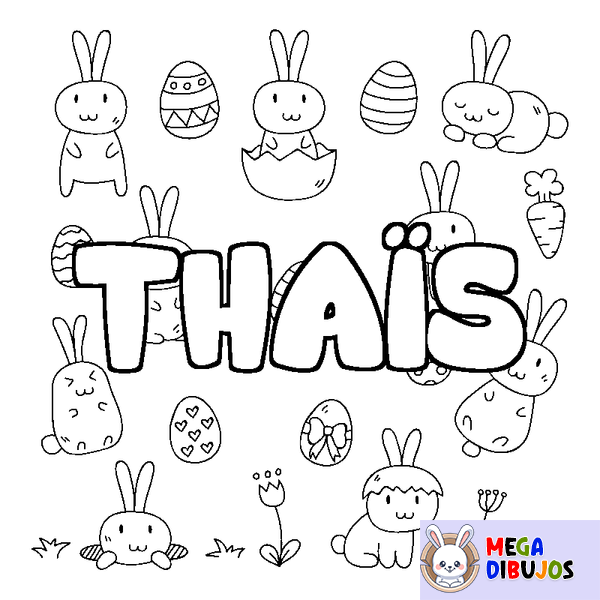 Coloraci&oacute;n del nombre THA&Iuml;S - decorado Pascua