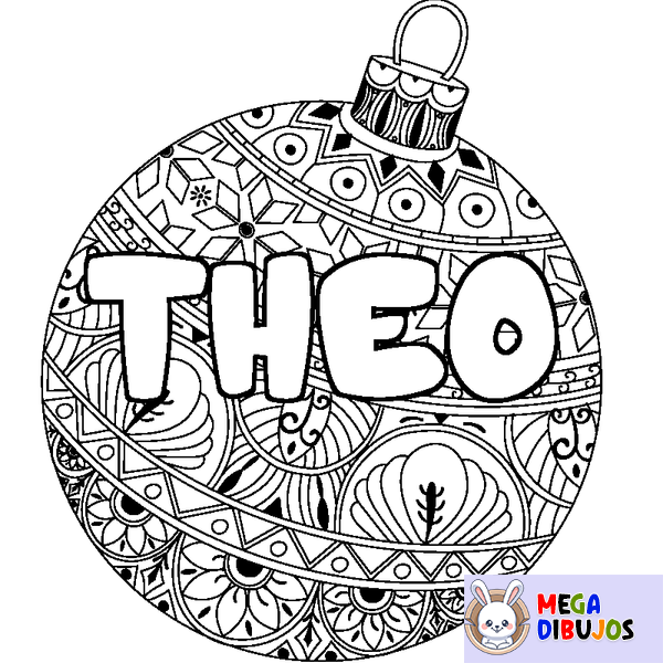 Coloraci&oacute;n del nombre THEO - decorado bola de Navidad