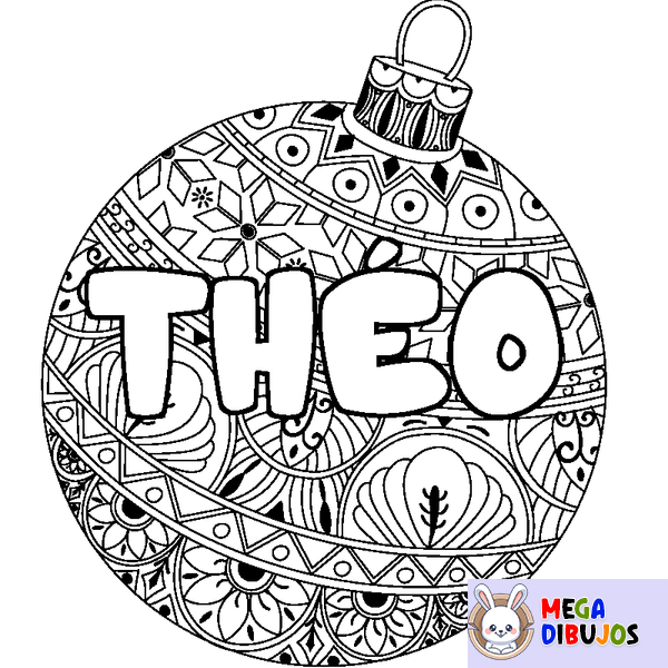 Coloraci&oacute;n del nombre TH&Eacute;O - decorado bola de Navidad