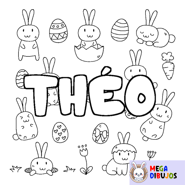 Coloraci&oacute;n del nombre TH&Eacute;O - decorado Pascua
