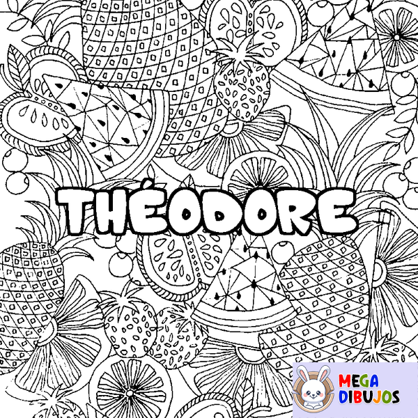 Coloraci&oacute;n del nombre TH&Eacute;ODORE - decorado mandala de frutas