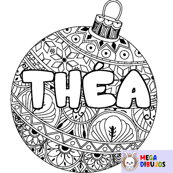 Coloraci&oacute;n del nombre TH&Eacute;A - decorado bola de Navidad