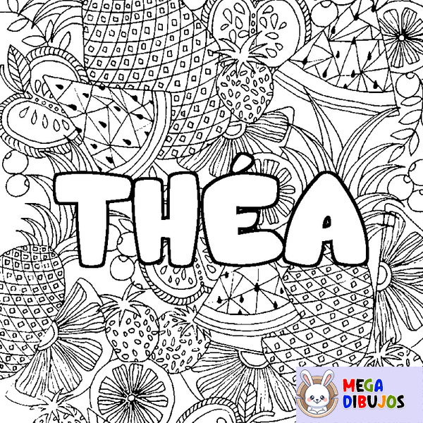 Coloraci&oacute;n del nombre TH&Eacute;A - decorado mandala de frutas