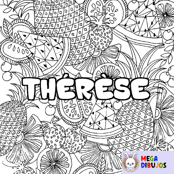Coloraci&oacute;n del nombre TH&Eacute;R&Egrave;SE - decorado mandala de frutas
