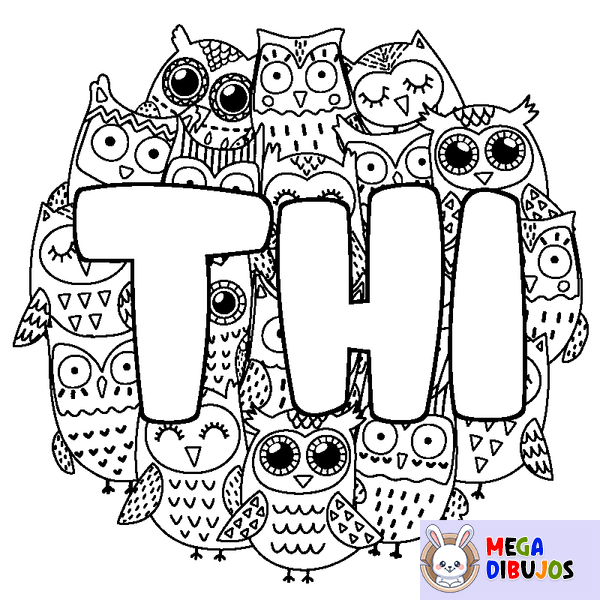 Coloraci&oacute;n del nombre THI - decorado b&uacute;hos
