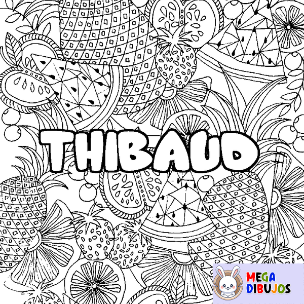 Coloraci&oacute;n del nombre THIBAUD - decorado mandala de frutas
