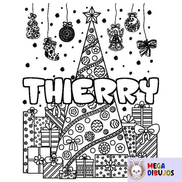 Coloraci&oacute;n del nombre THIERRY - decorado &aacute;rbol de Navidad y regalos