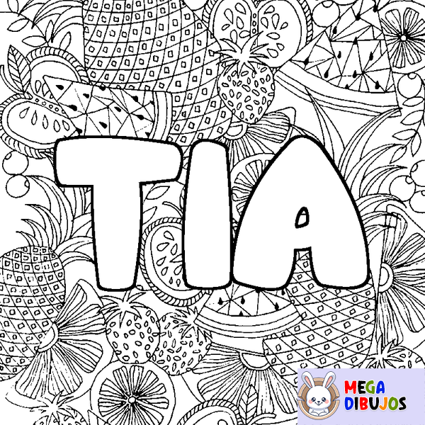 Coloraci&oacute;n del nombre TIA - decorado mandala de frutas