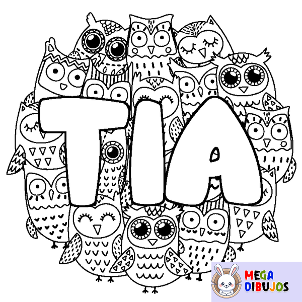 Coloraci&oacute;n del nombre TIA - decorado b&uacute;hos