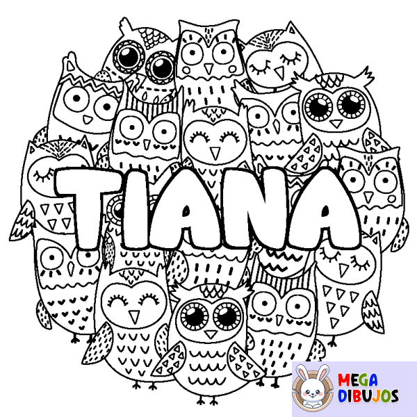 Coloraci&oacute;n del nombre TIANA - decorado b&uacute;hos